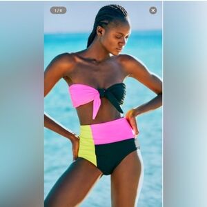NWT Mara Hoffman Kai Knotted Bikini In Multi Top Bandeau -